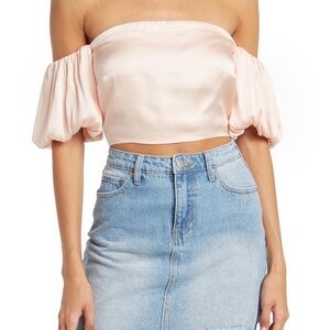 Anthropologie / Sophie Rue Peachy Pink Ruffled Puff Bubble Sleeve Crop Top